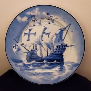 Estrada Santos Plate Ship on the Ocean Hand Painted Portugal